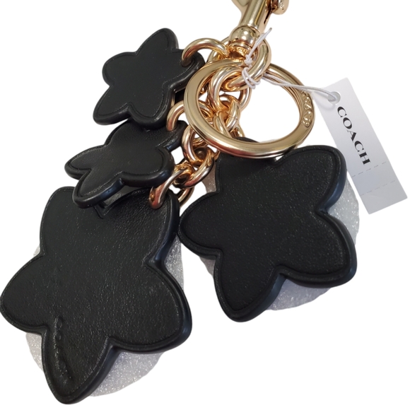 Coach Wildflower Mix Large Leather Bag Charm Black & Gold Multi - Picture 6 of 7